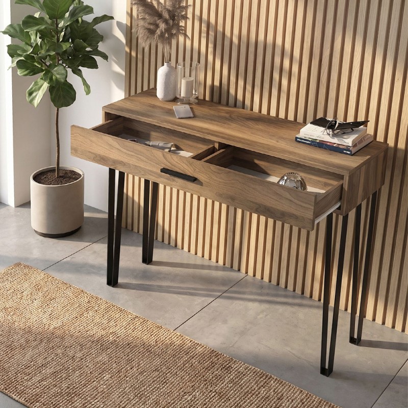 Rochel Megapap melamine console in walnut color 120x35x89,8cm.