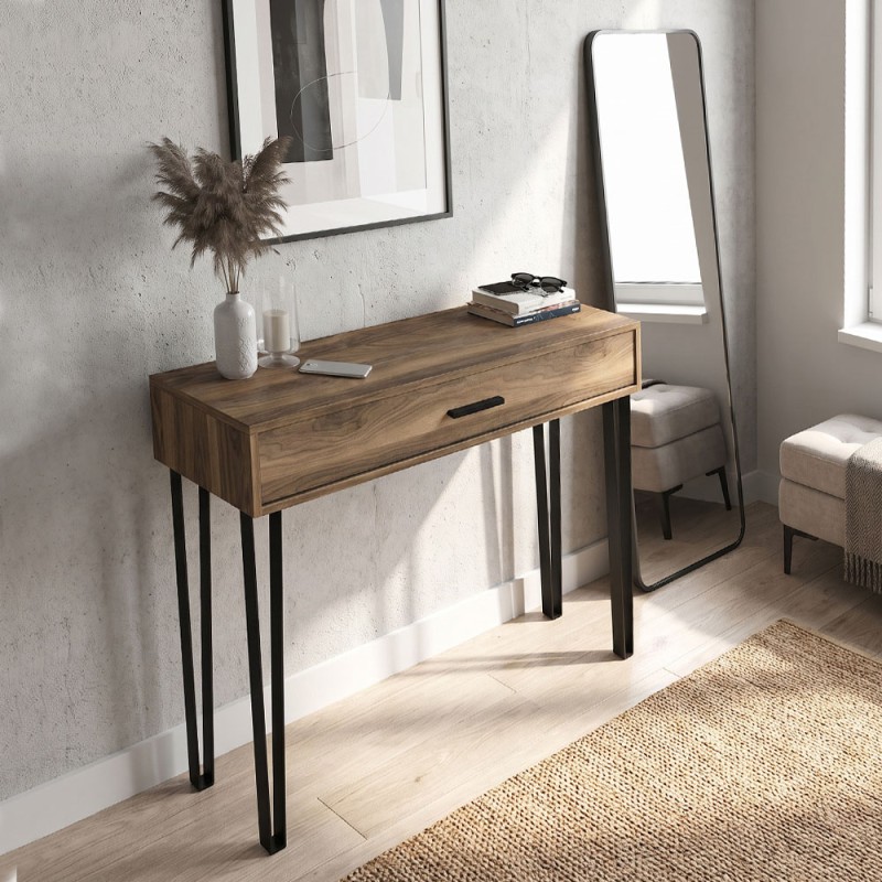 Rochel Megapap melamine console in walnut color 120x35x89,8cm.