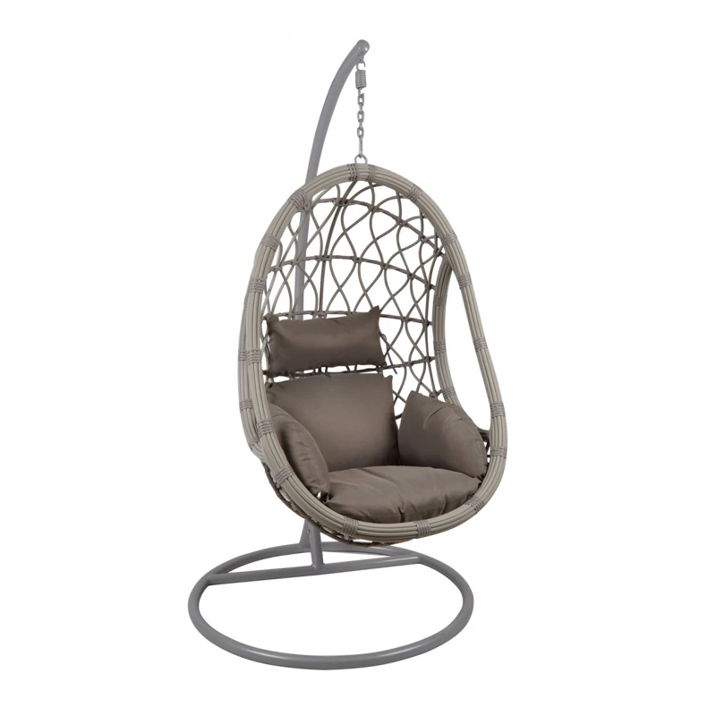 MACAN Hanging Lounge Steel & Wicker Grey/Cushion Cappuccino