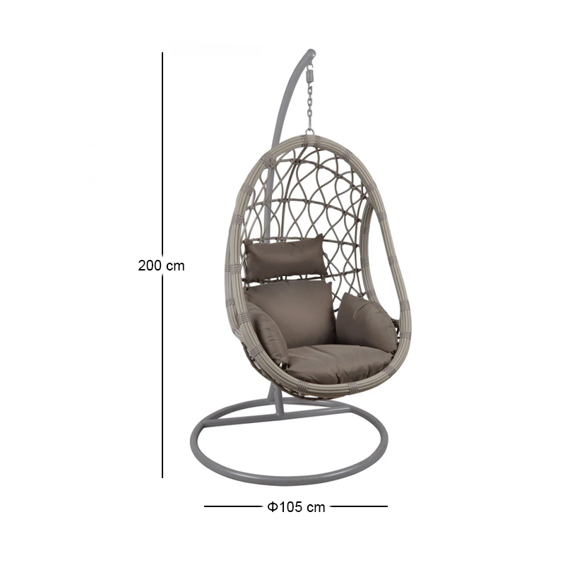 MACAN Hanging Lounge Steel & Wicker Grey/Cushion Cappuccino