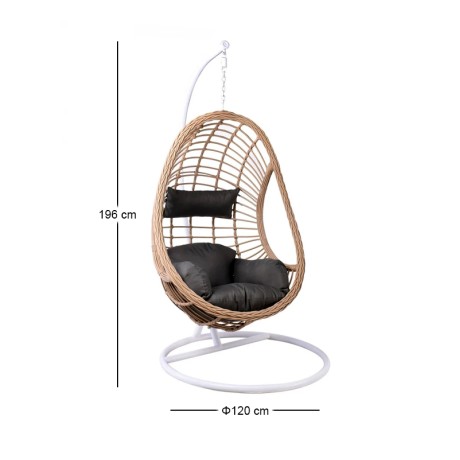 Κρεμαστή κούνια - φωλιά Macan-II wicker χρώμα φυσικό - μαξιλάρια χρώμα ανθρακί Φ105x196εκ.