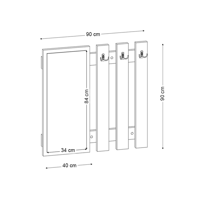 Folin Megapap melamine wall coat hanger with mirror in walnut color 90x4x90cm.