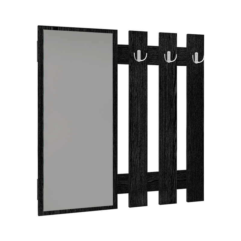 Folin Megapap melamine wall coat hanger with mirror in sencron black color 90x4x90cm.