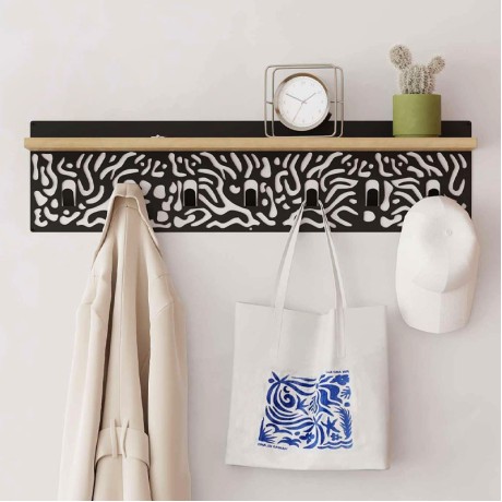 Wall hanger Novo Megapap made of metal - melamine color sapphire oak - black 80x12.2x20cm.