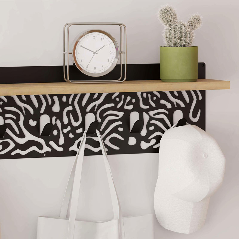 Wall hanger Novo Megapap made of metal - melamine color sapphire oak - black 80x12.2x20cm.