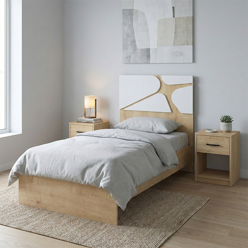 Bergamo Megapap melamine bed in oak color 100x200cm.