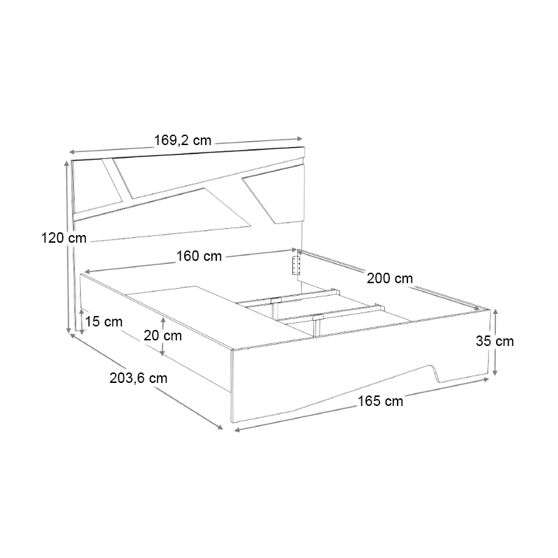 Efes Megapap melamine bed in white color 160x200cm.