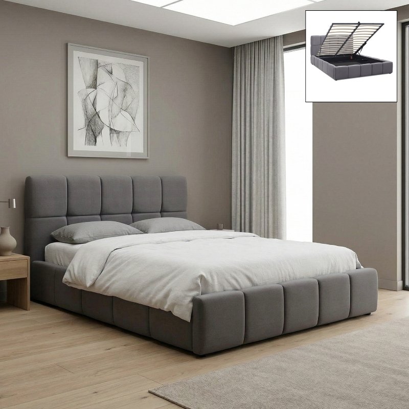 Elora Megapap velvet bed with storage space in grey color 160x200cm.