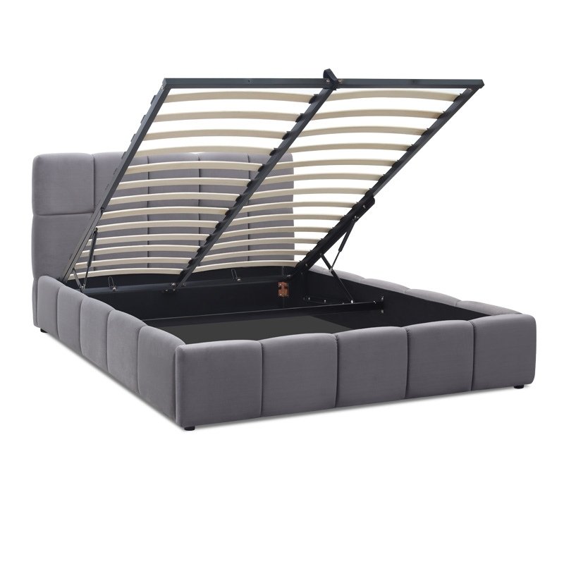 Elora Megapap velvet bed with storage space in grey color 160x200cm.