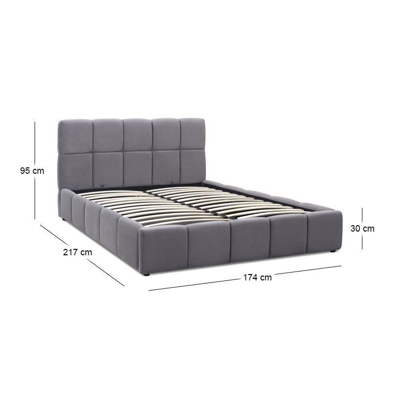 Elora Megapap velvet bed with storage space in grey color 160x200cm.