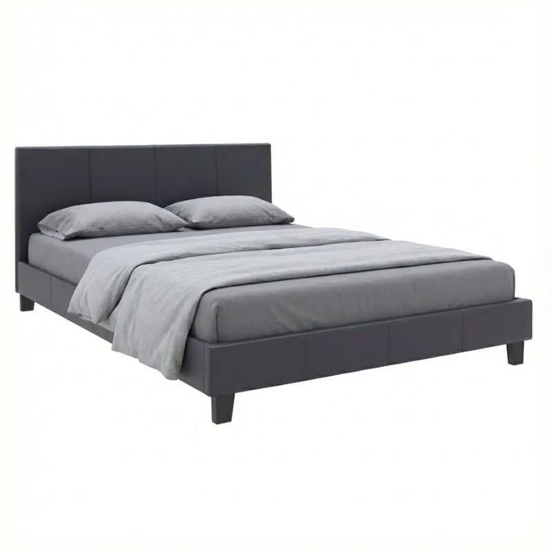 Flat Megapap PU leather bed in black matte color 140x190cm.