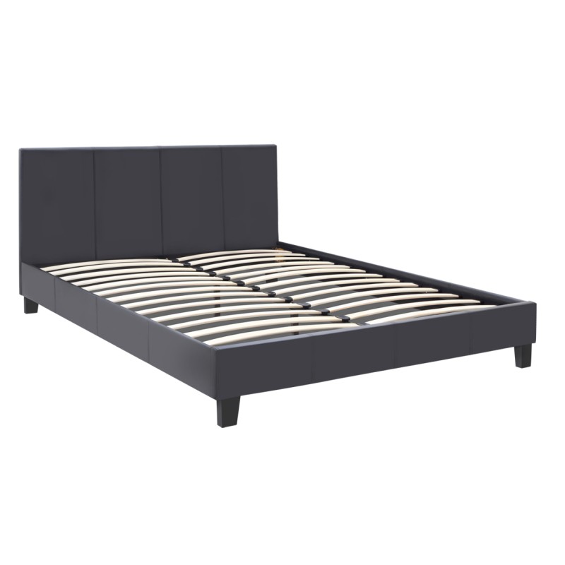 Flat Megapap PU leather bed in black matte color 160x200cm.