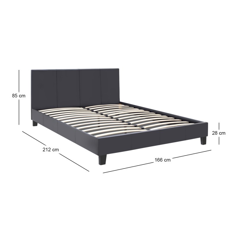 Flat Megapap PU leather bed in black matte color 160x200cm.