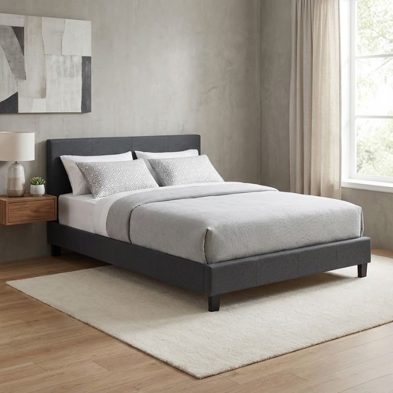 Flat Megapap fabric bed in anthracite color 150x200cm.