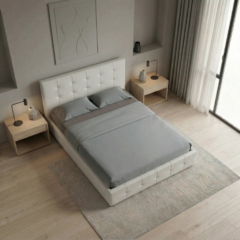 Iro Megapap PU leather bed with storage space in white color 150x200cm.