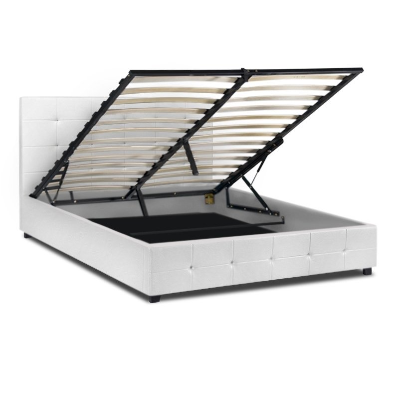 Iro Megapap PU leather bed with storage space in white color 150x200cm.