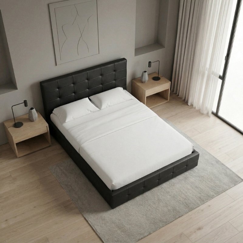 Iro Megapap PU leather bed with storage space in black color 150x200cm.