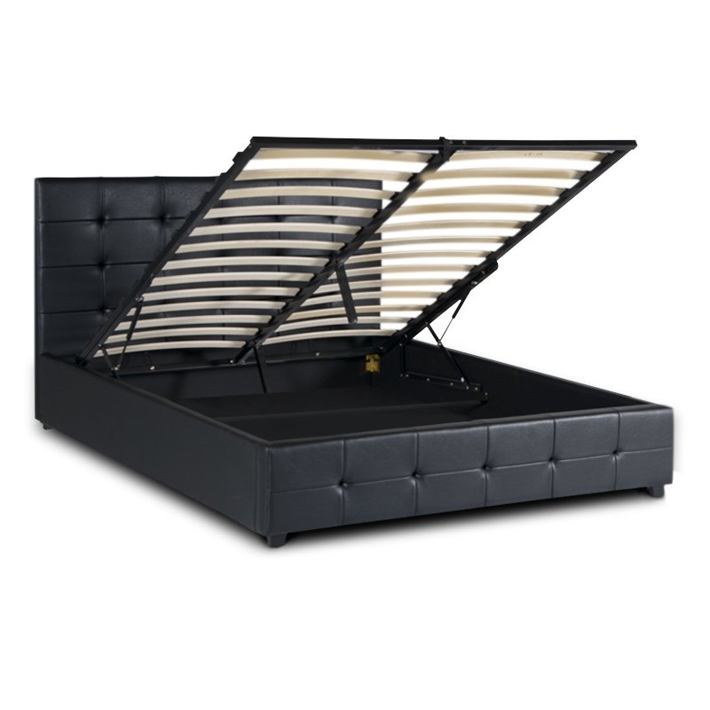 Iro Megapap PU leather bed with storage space in black color 150x200cm.