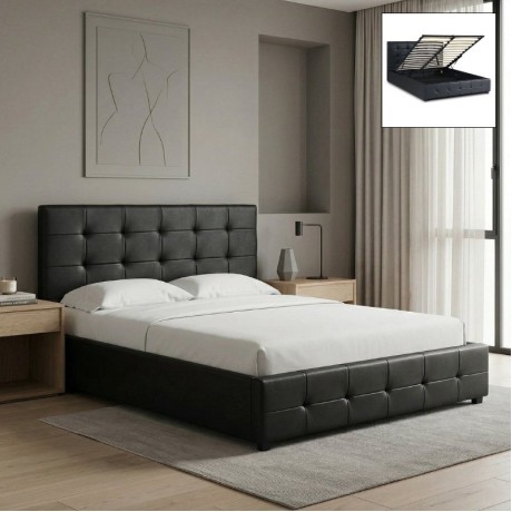 Iro Megapap PU leather bed with storage space in black color 160x200cm.