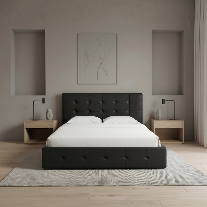 Iro Megapap PU leather bed with storage space in black color 160x200cm.