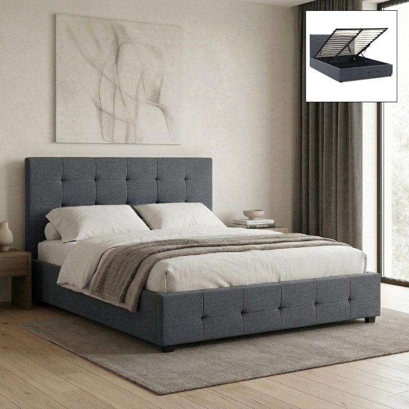 Iro Megapap fabric bed with storage space in anthracite color 150x200cm.