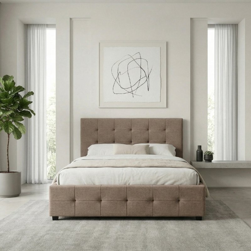 Iro Megapap fabric bed with storage space in beige brown color 150x200cm.