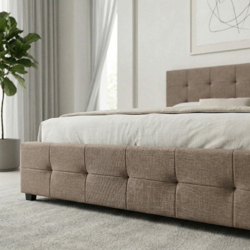Iro Megapap fabric bed with storage space in beige brown color 150x200cm.