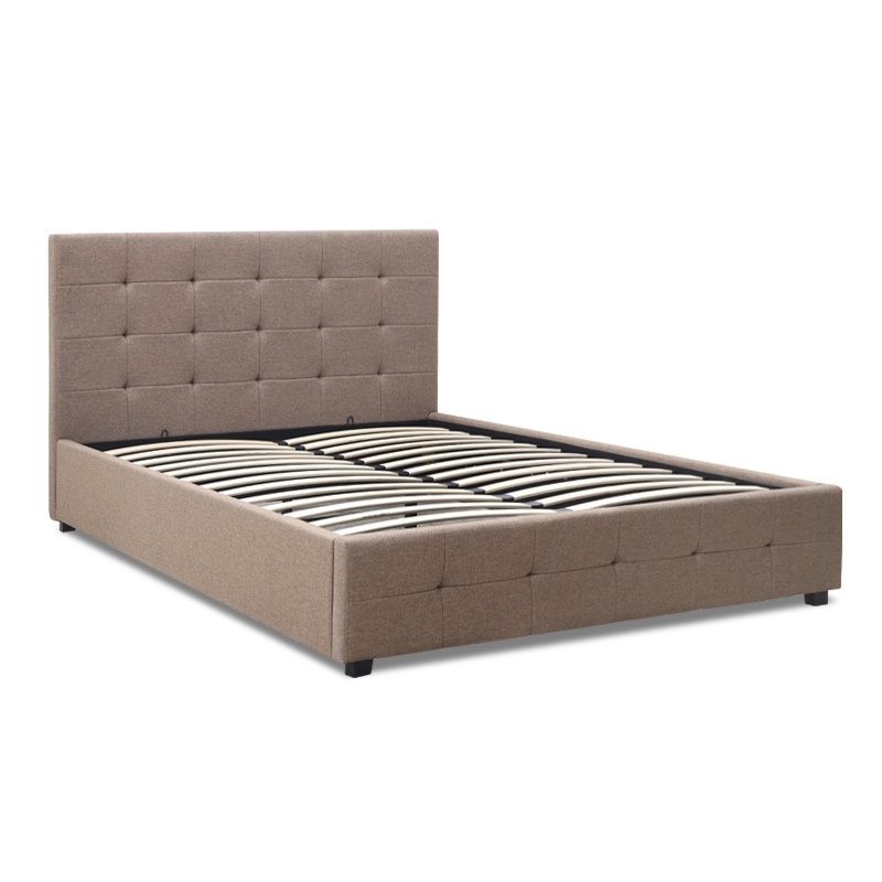 Iro Megapap fabric bed with storage space in beige brown color 150x200cm.