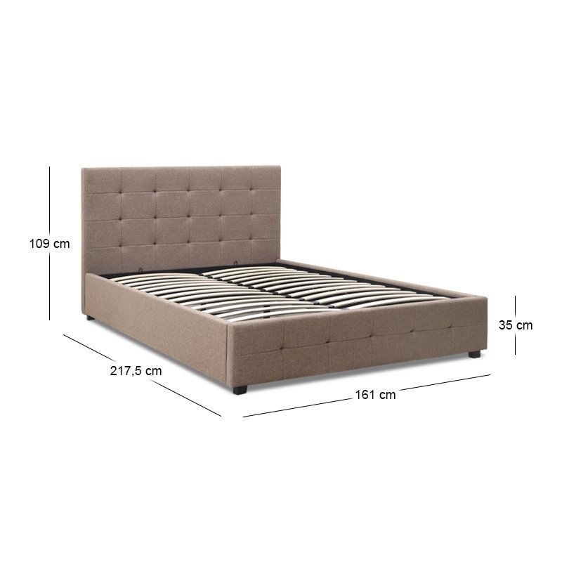 Iro Megapap fabric bed with storage space in beige brown color 150x200cm.