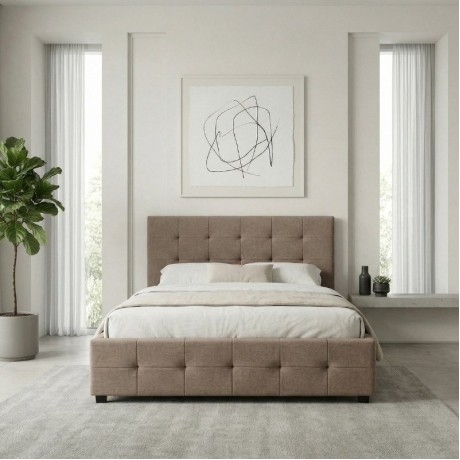 Κρεβάτι Iro Megapap υφασμάτινο με αποθηκευτικό χώρο χρώμα μπεζ - καφέ 160x200εκ.