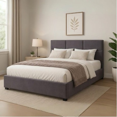 Kingston Megapap velvet bed with storage space in anthracite color 160x200cm.