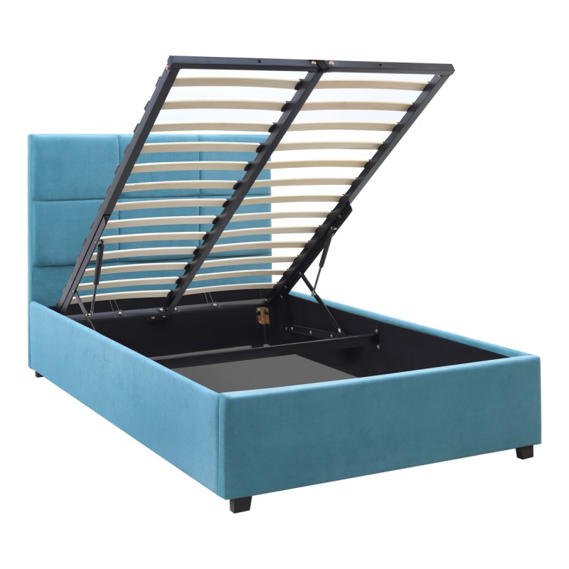 Kingston Megapap velvet bed with storage space in blue color 100x200cm.