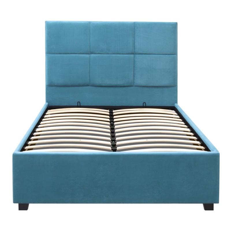 Kingston Megapap velvet bed with storage space in blue color 100x200cm.