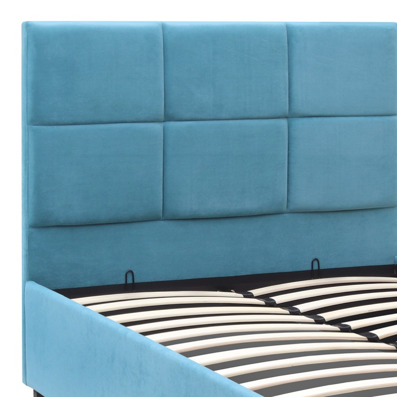 Kingston Megapap velvet bed with storage space in blue color 100x200cm.