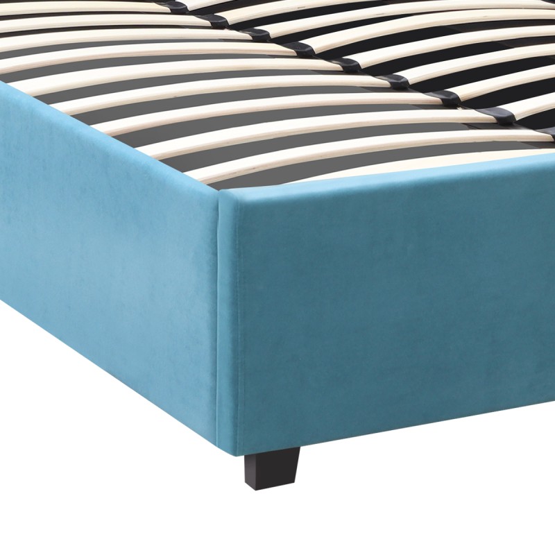 Kingston Megapap velvet bed with storage space in blue color 100x200cm.