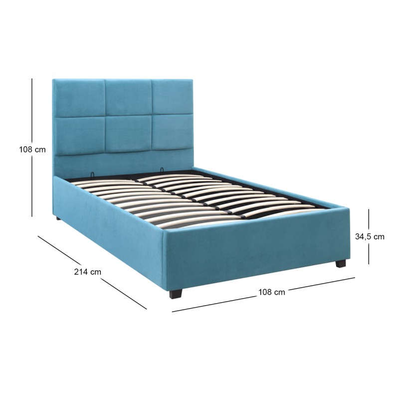Kingston Megapap velvet bed with storage space in blue color 100x200cm.