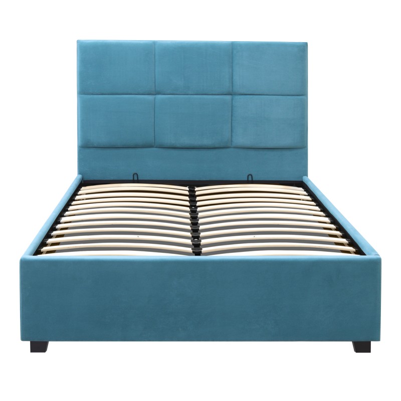 Kingston Megapap velvet bed with storage space in blue color 120x200cm.