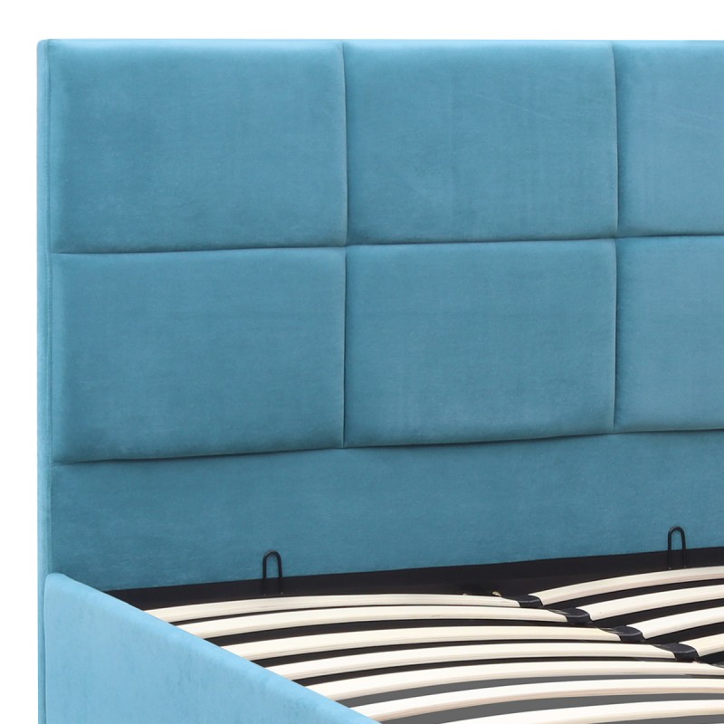 Kingston Megapap velvet bed with storage space in blue color 120x200cm.