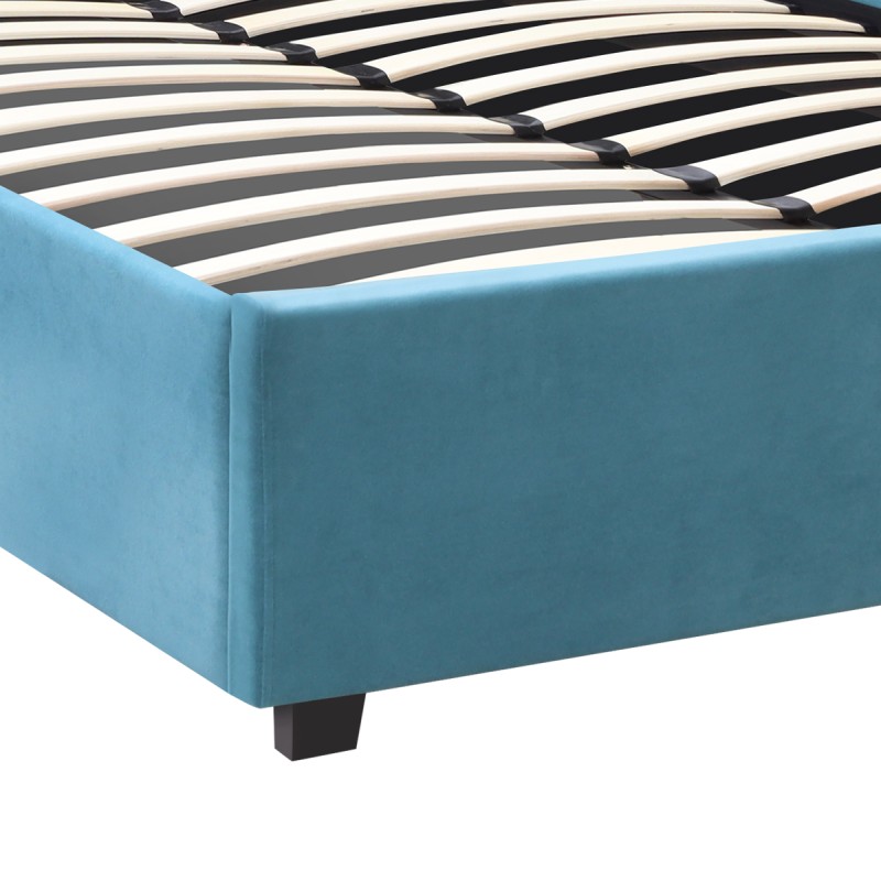 Kingston Megapap velvet bed with storage space in blue color 120x200cm.