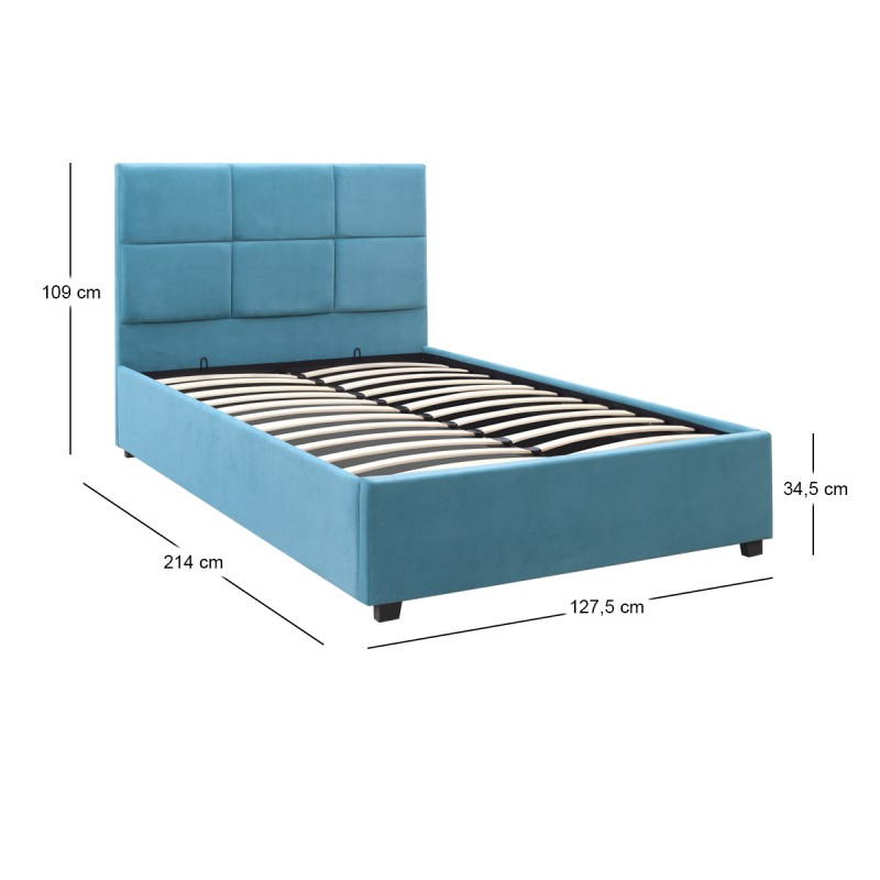 Kingston Megapap velvet bed with storage space in blue color 120x200cm.