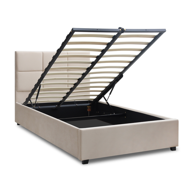 Kingston Megapap velvet bed with storage space in cream color 100x200cm.