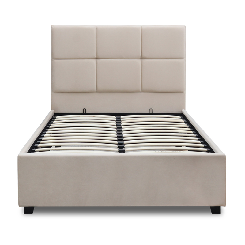 Kingston Megapap velvet bed with storage space in cream color 100x200cm.