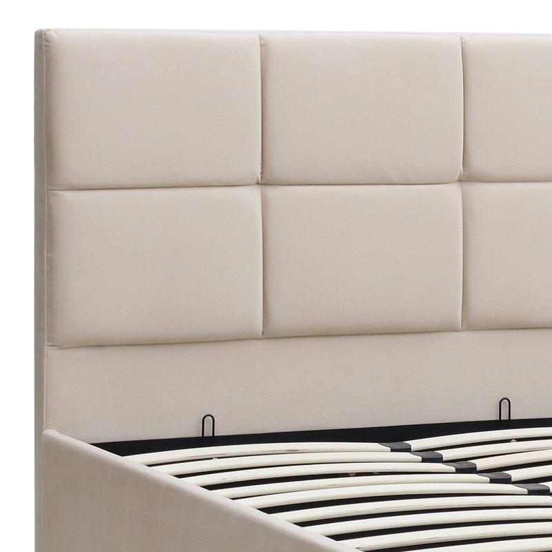 Kingston Megapap velvet bed with storage space in cream color 100x200cm.