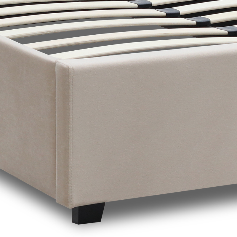 Kingston Megapap velvet bed with storage space in cream color 100x200cm.