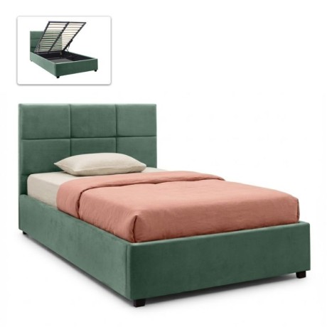 Kingston Megapap velvet bed with storage space in green color 120x200cm.