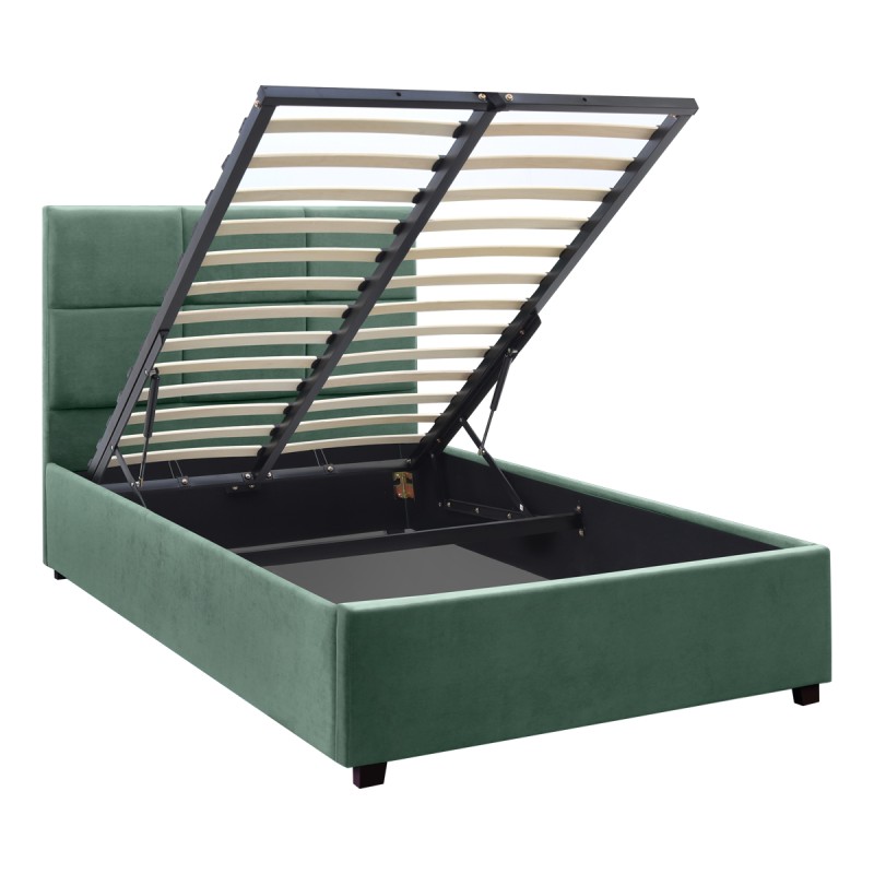Kingston Megapap velvet bed with storage space in green color 100x200cm.