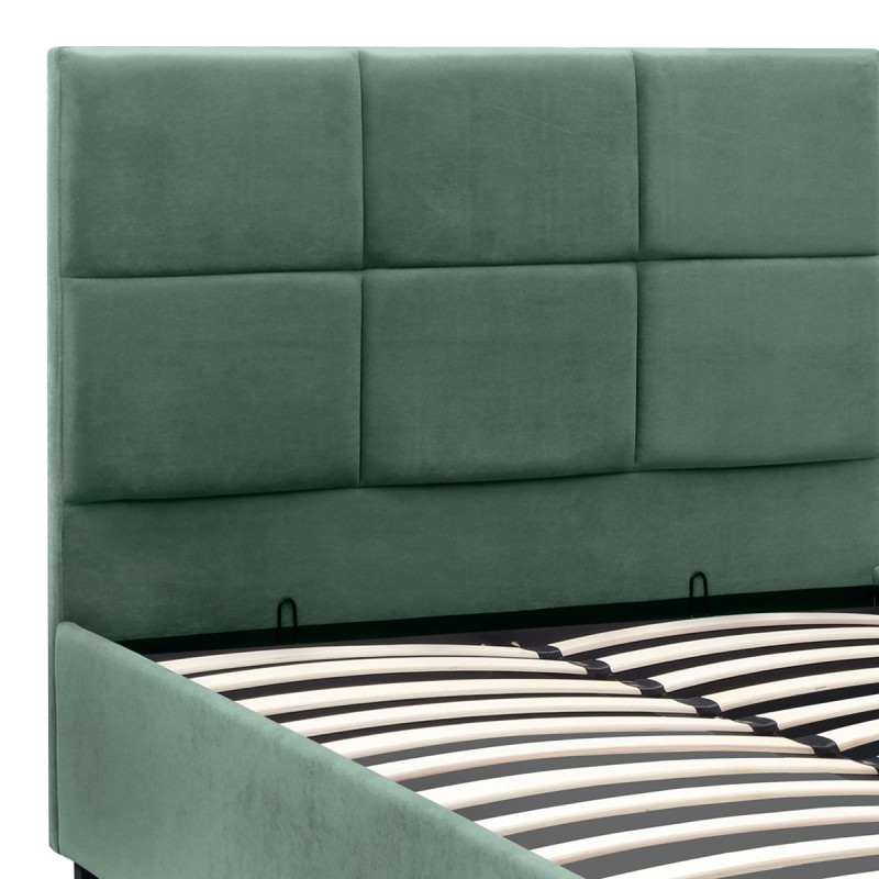 Kingston Megapap velvet bed with storage space in green color 100x200cm.