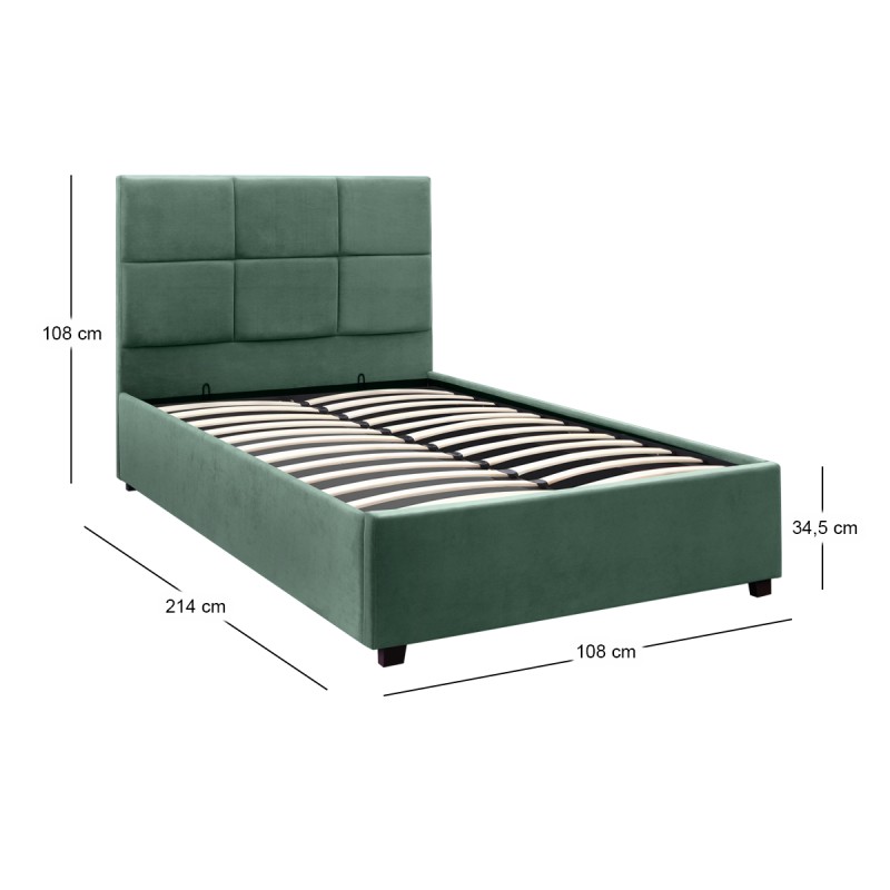 Kingston Megapap velvet bed with storage space in green color 100x200cm.
