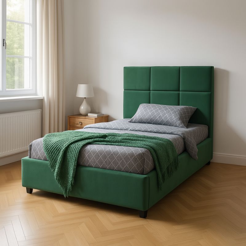 Kingston Megapap velvet bed with storage space in green color 120x200cm.