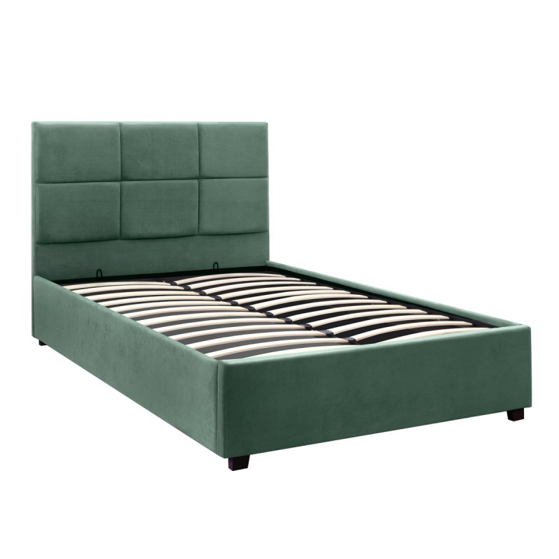 Kingston Megapap velvet bed with storage space in green color 120x200cm.